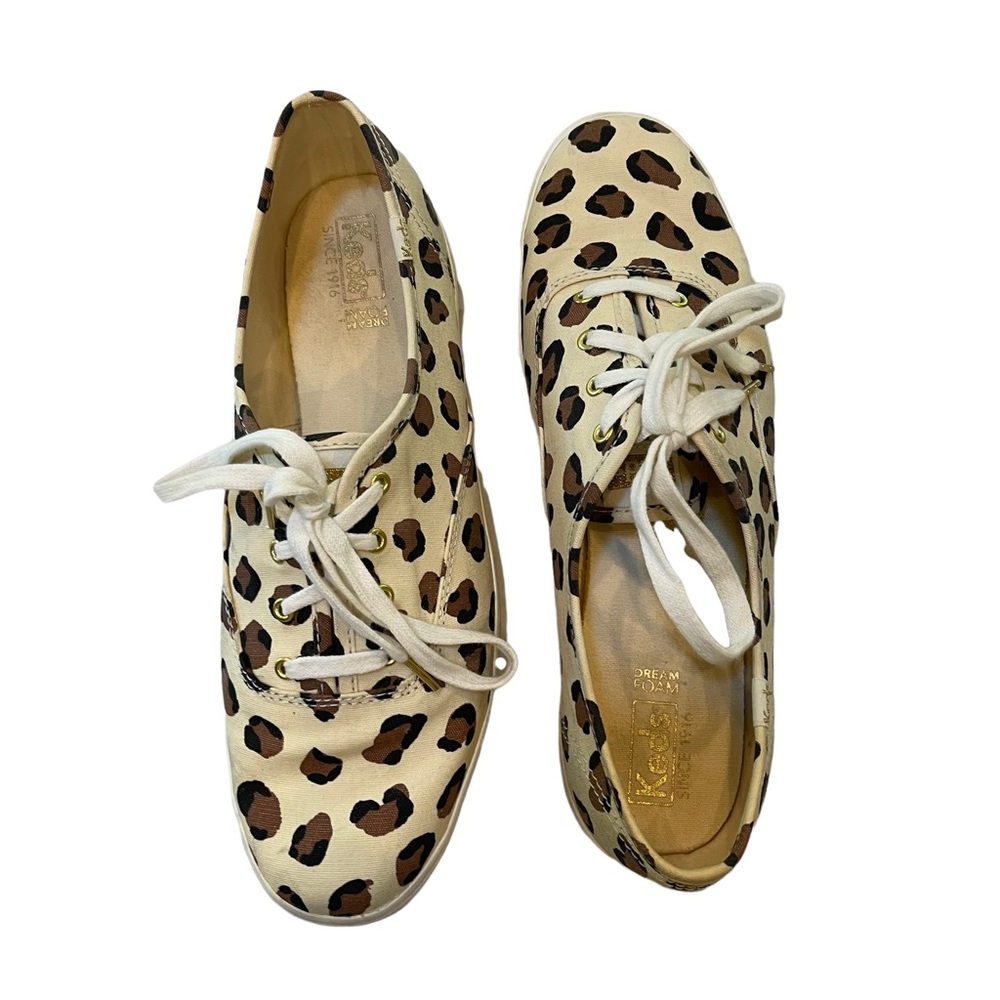 Kate Spade + Keds canvas animal print lace up casual sneakers cream/brown sz 10 - Picture 10 of 16